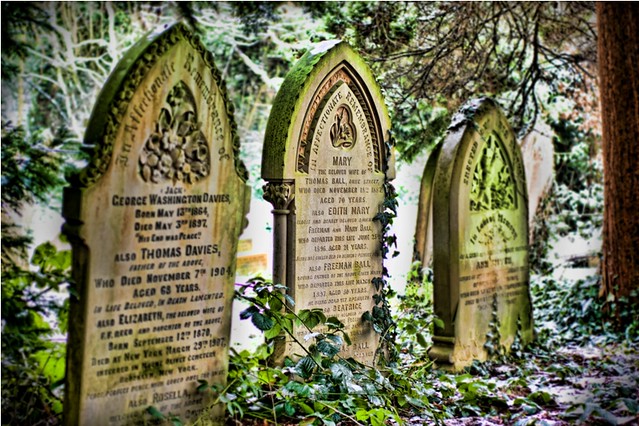 A graveyard with headstones labeled with different social media platform logos