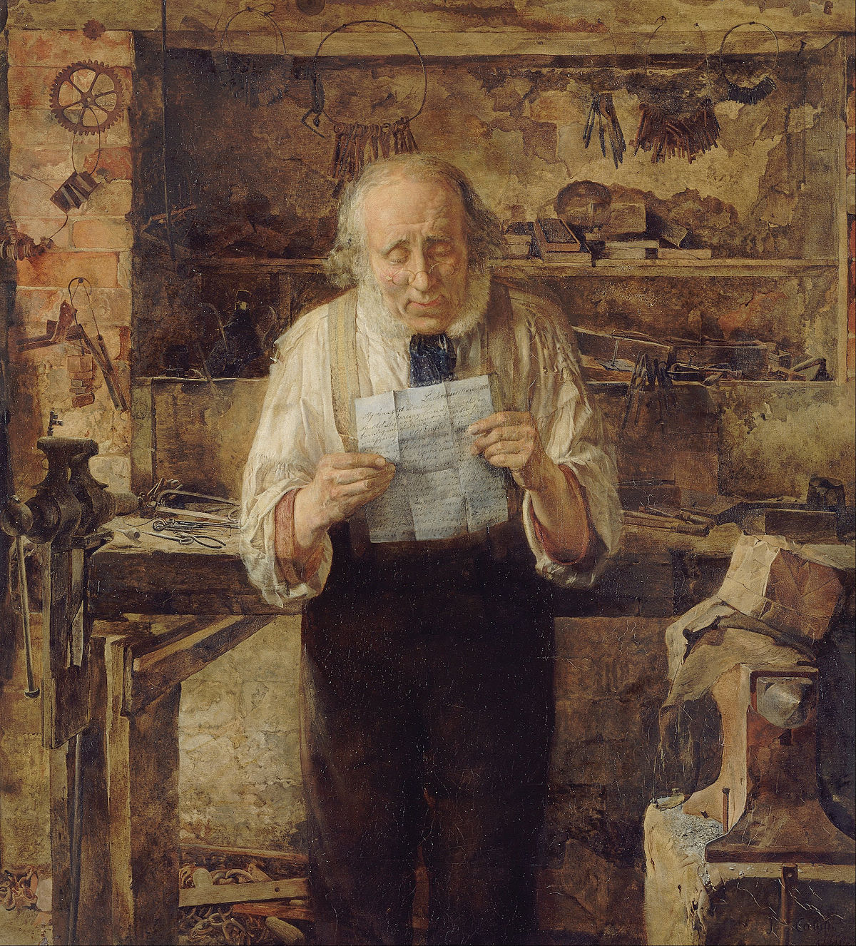 A person reading a letter or email.