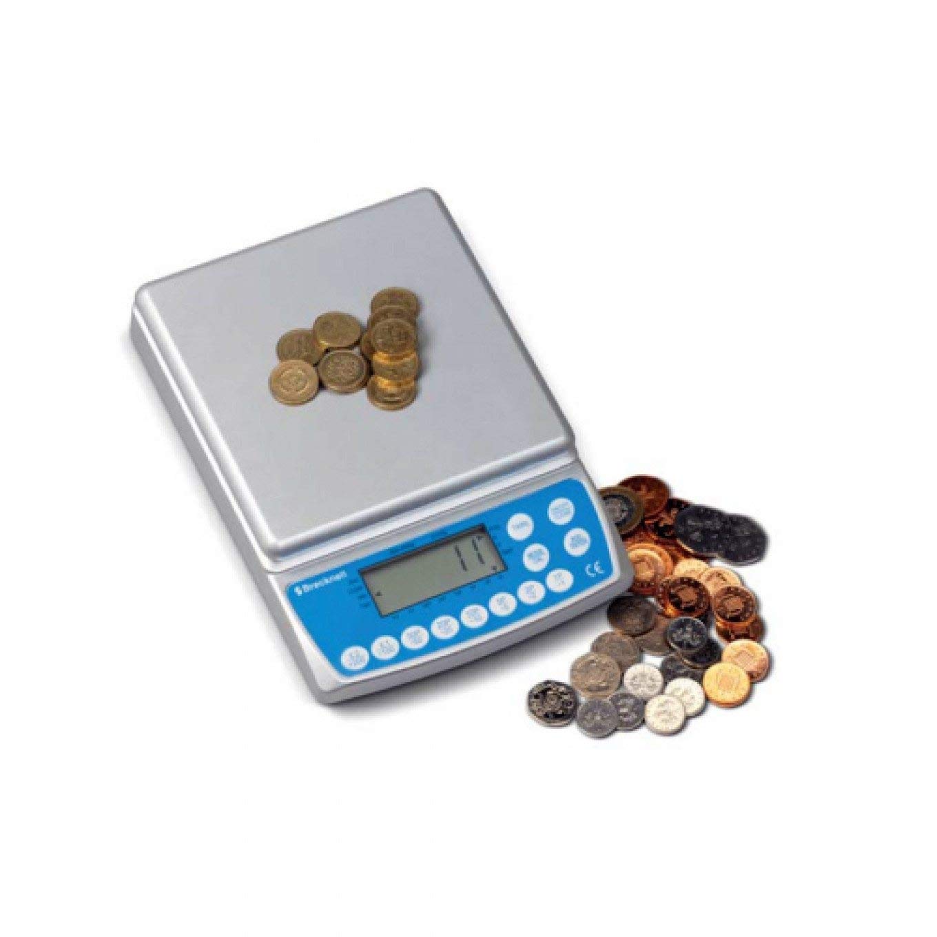 A scale weighing pennies.
