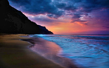 A serene beach sunset.