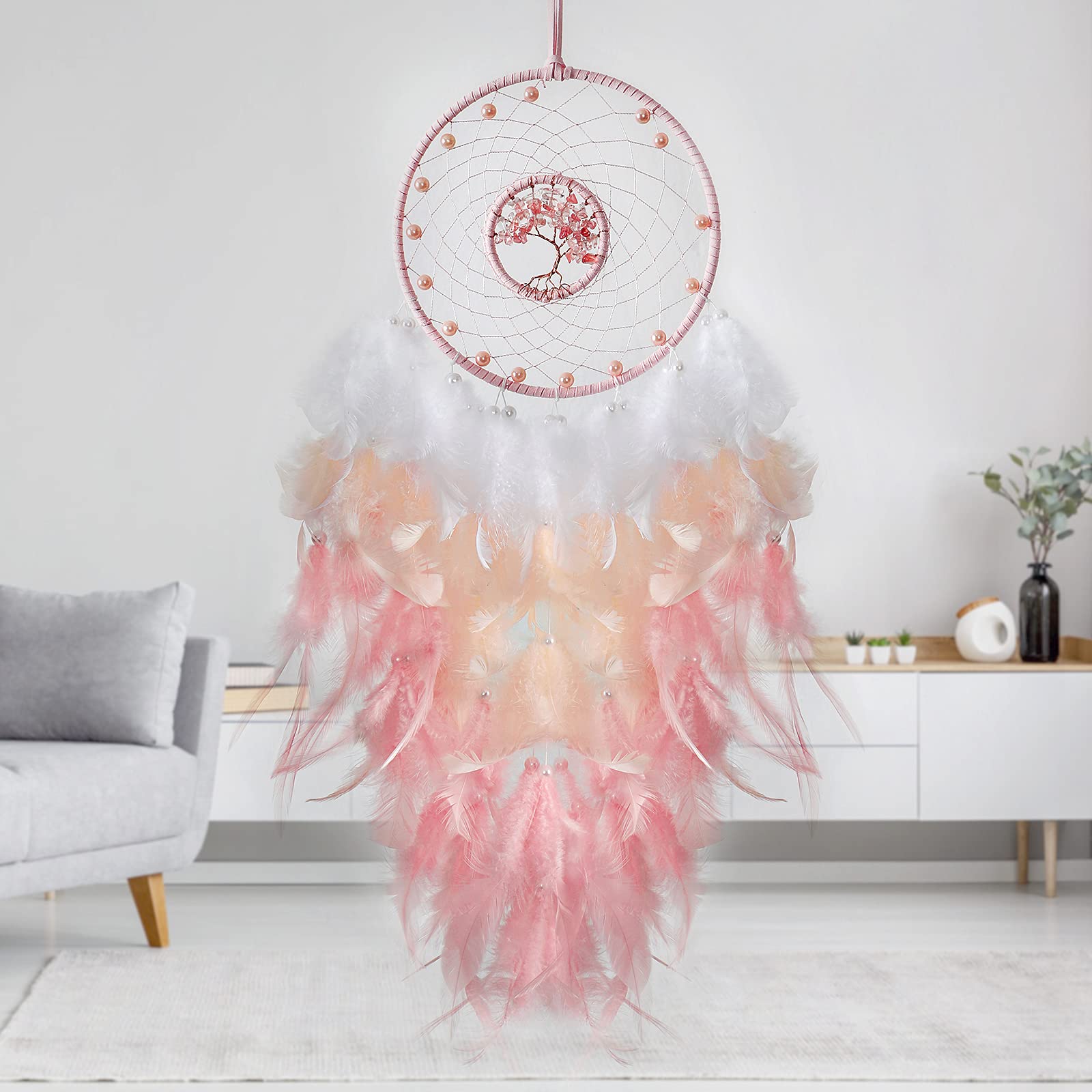 A soft and colorful dreamcatcher.