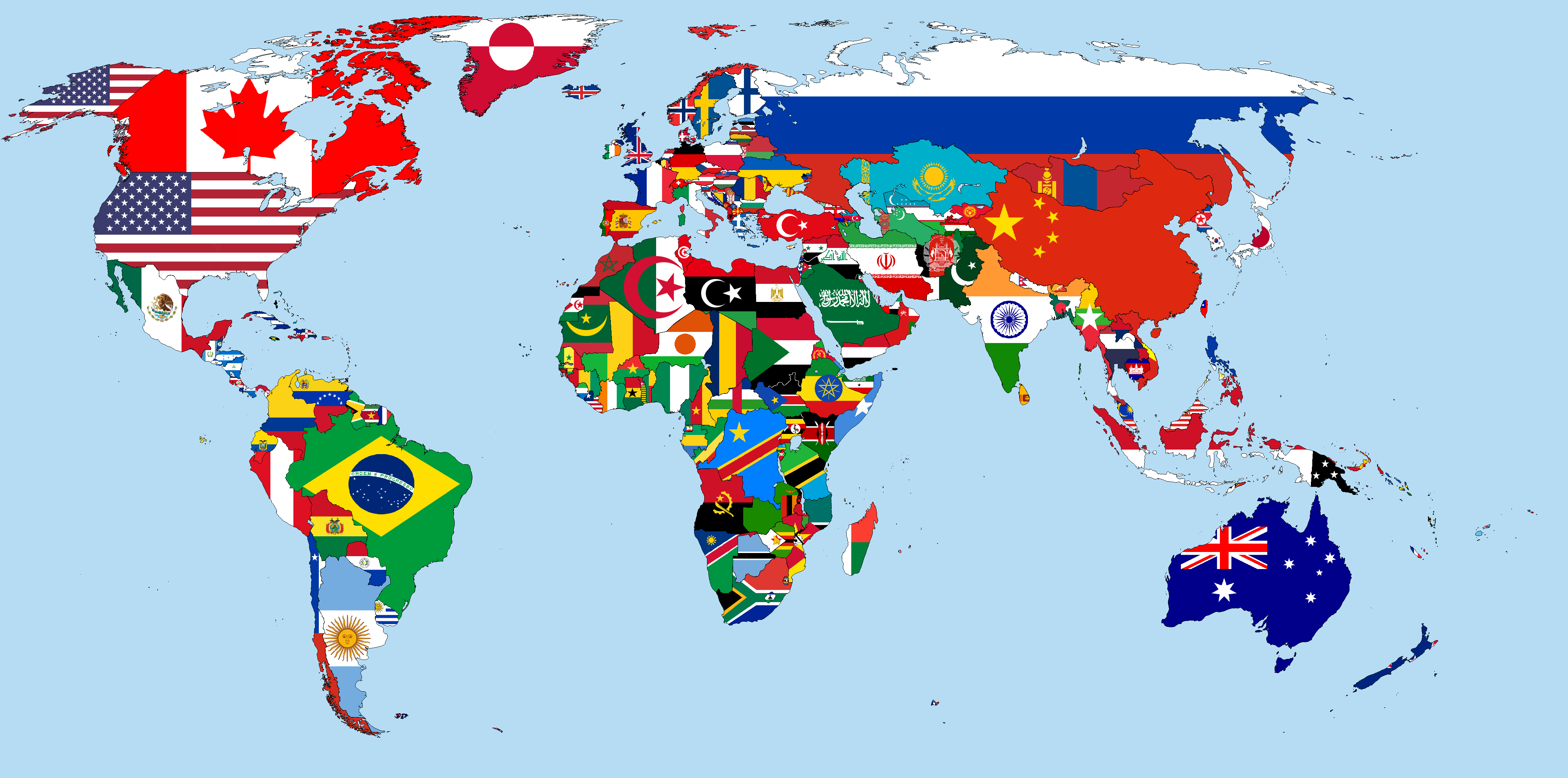 A world map with flags of different countries.