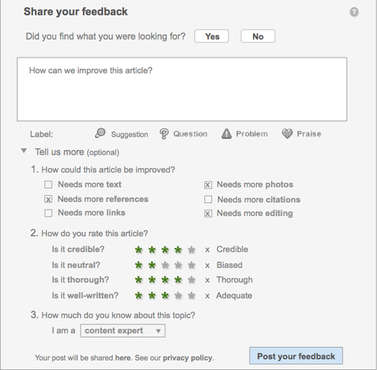 Article feedback form