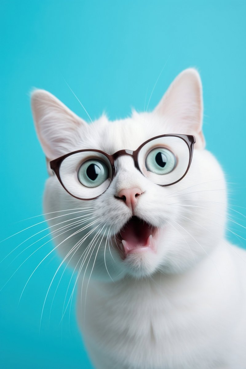 Cat wearing glasses with a funny expression