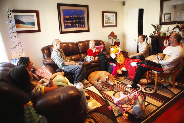 Family gathering in living room