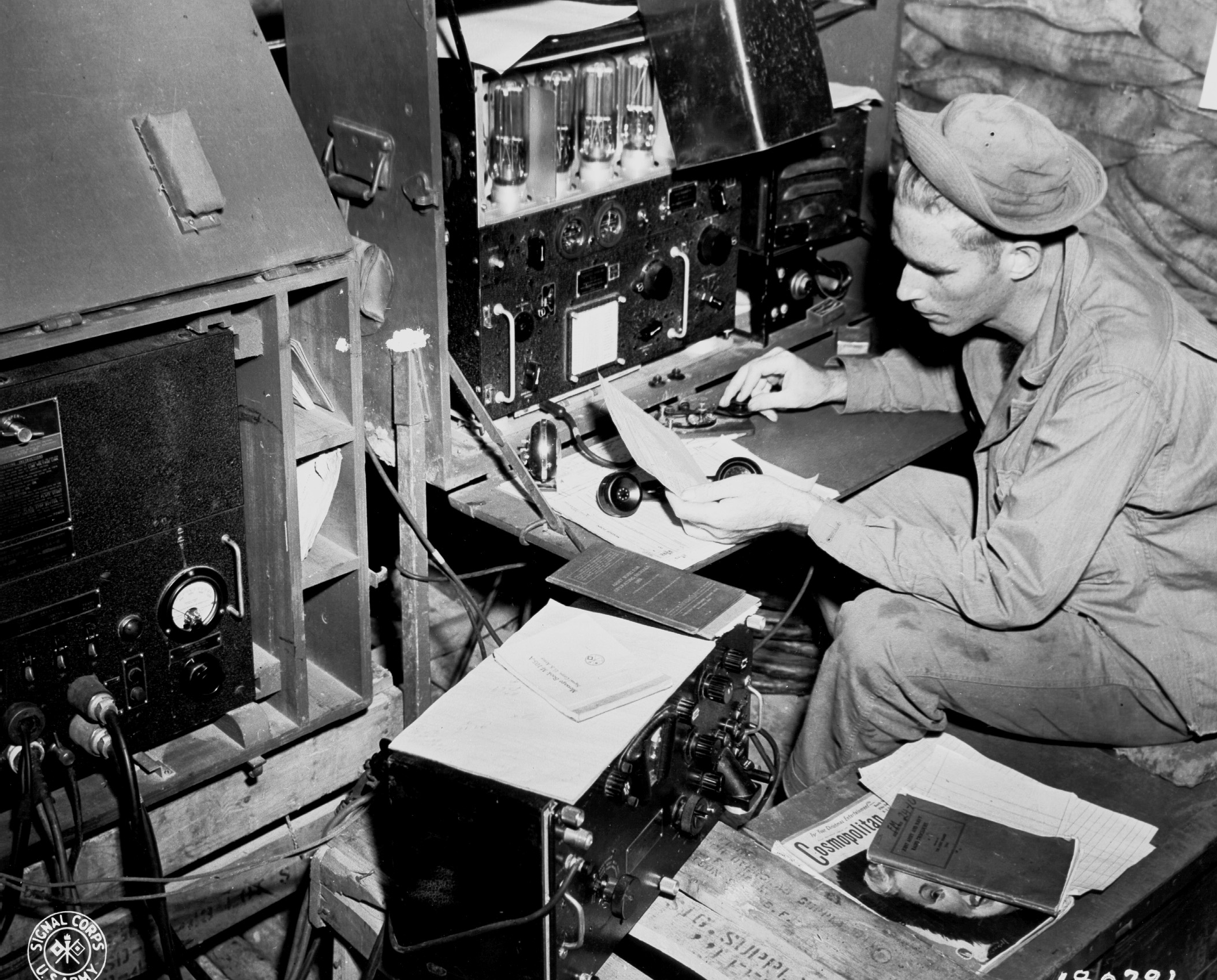 Radio operator receiving a message