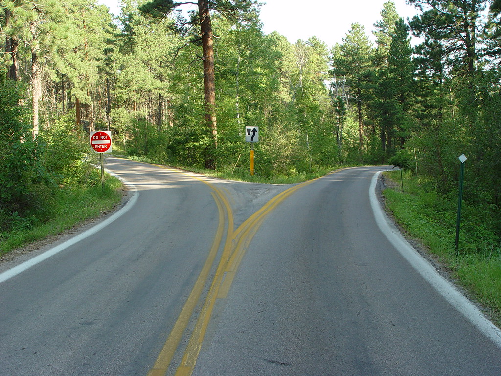 Southern road sign with a split path: one labeled Risk and the other labeled Safety