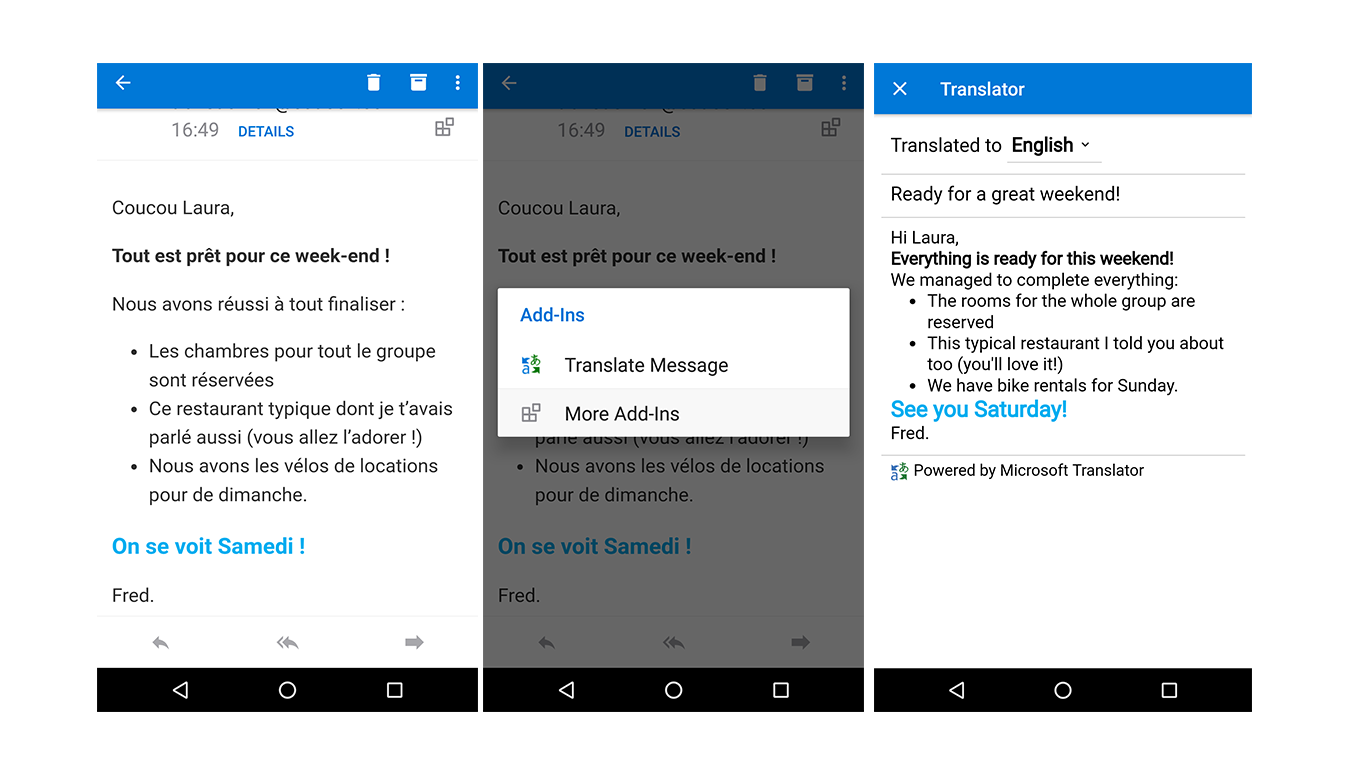 Translated emails in different languages